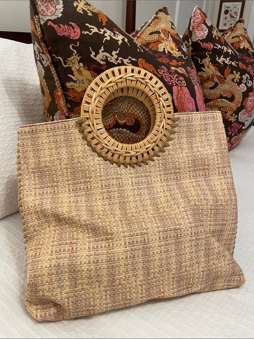 Dolce Vita Natural Woven Straw Tote with Round Rattan Handles